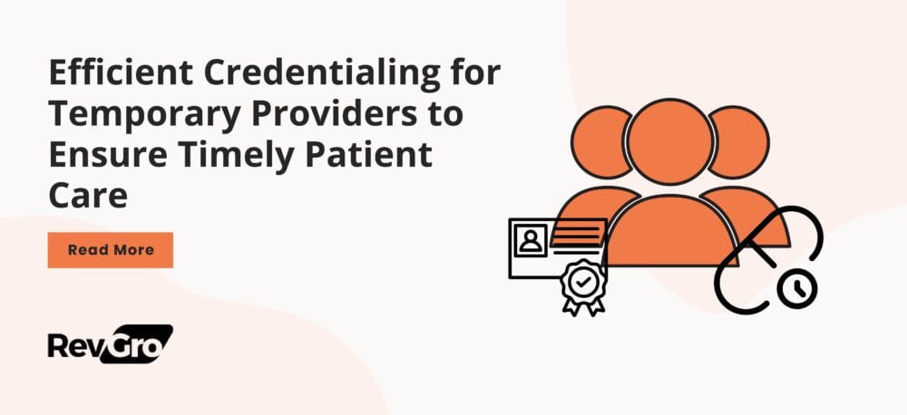 Illustration highlighting the importance of efficient credentialing for temporary healthcare providers to ensure timely patient care, with icons representing healthcare professionals, credentials, and time management.