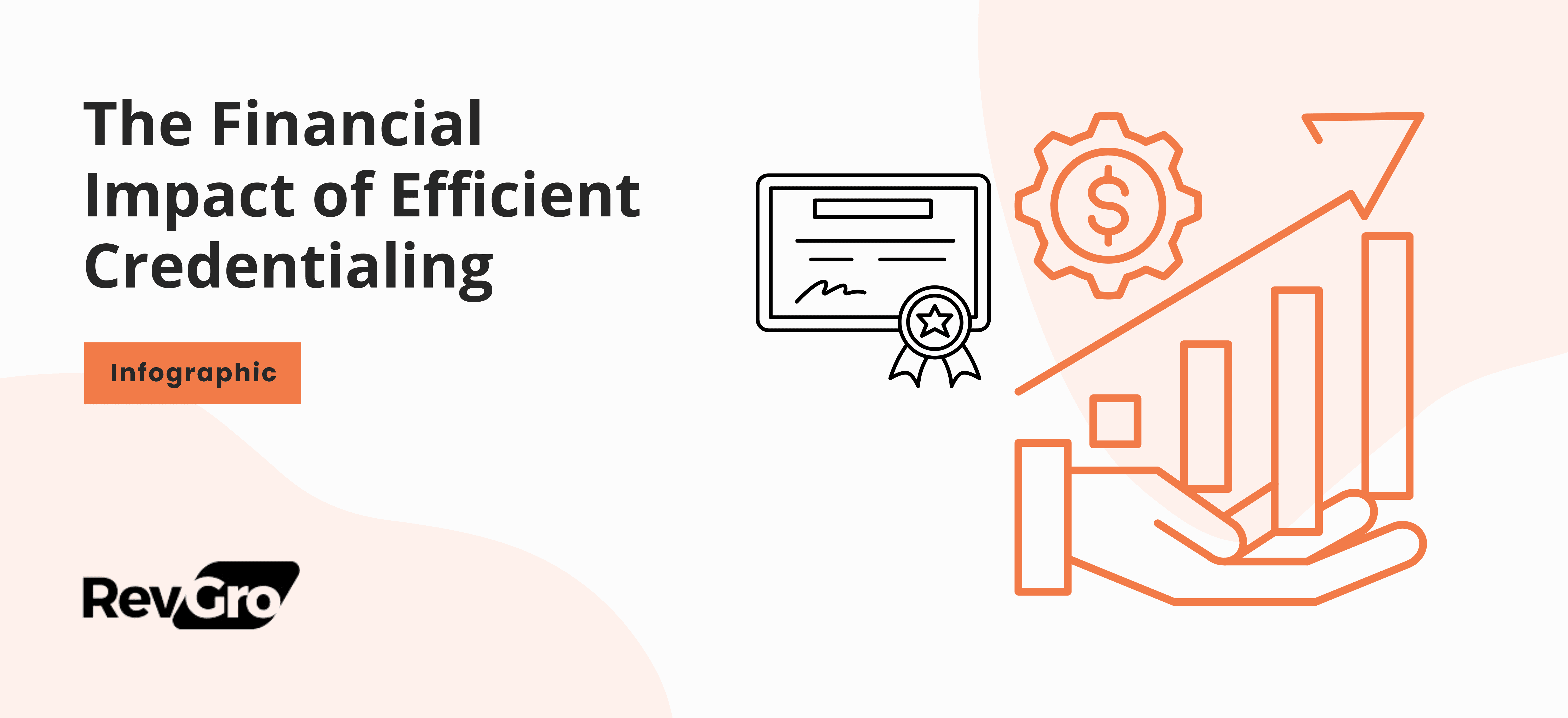 Illustration showing financial growth elements like certification, gear with dollar sign, and bar chart, emphasizing the financial impact of efficient credentialing in healthcare.